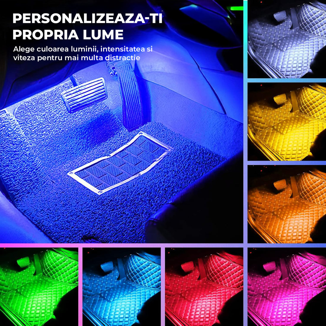 Kit Lumini Ambientale Auto Elindor® Banda LED RGB, Control Wireless cu Telecomanda, 4 Bare cu Leduri cu Sincronizare Muzica, Timer, USB, Lumini Personalizabile, Accesorii Masina Interior 12V