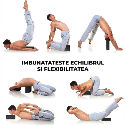 Set 2 Blocuri Premium de Yoga Elindor® Caramizi cu Suprafata Antiderapanta pentru Sport, din Spuma Densa si Durabila, Ideale pentru Meditatie, Mobilitate, Stabilitate si Echilibru, 22.9x15.2x10 cm, Negre