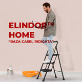 Scara Pliabila Metalica Elindor® cu 3 Trepte, Portabila, cu Pedale si Maner Antiderapante, Ideala pentru Interior sau Exterior, pentru Uz Casnic, Usor de Depozitate, 51 × 68 × 104 cm, Negru