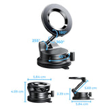 Suport Auto Telefon Elindor® cu Ventuza pentru Parbriz, Bord sau Oglinda, Magsafe, Compatibil 5.4-7.9 inch, pentru Iphone, Ajustabil 360°, Flexibil, Pliabil, Orizontal / Vertical, Accesorii Masina, 4 x 5.8 cm, Negru