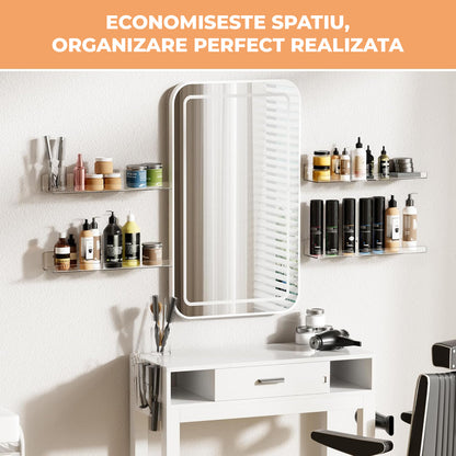 Set 4 Rafturi Elindor® Raft Suspendat de Depozitare, Mobila Bucatarie, Dormitor, Baie sau Birou, Etajera Practica cu Design Aerisit, Usor de Asamblat, Perfecta pentru Organizare Carti, Condimente, Decoratiuni, Polita Produse Diverse, 38 x 10 x 1.5 x 5 cm,