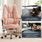 Scaun de Birou Elindor® Ergonomic, Design Contemporan, Scaun cu Spatar si Manere, din Piele PU cu Suport pentru Picioare si Roti, Latime Sezut 58 cm, Inaltime intre 48-56 cm, Roz