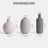 Set 3 Vaze Ceramica Elindor® Cu Design Modern in Nuante Morandi, Decor Elegant Pentru Masa, Biblioteca, Etajera sau Hol, Gri