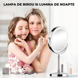 Oglinda Cosmetica Elindor® LED, Marire 10X, 3 Culori de Lumina, Baterie 2000mAh, Diametru 20 cm, Argintiu
