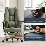 Scaun de Birou Elindor® Ergonomic, Design Contemporan, Scaun cu Spatar si Manere, din Piele PU cu Suport pentru Picioare si Roti, Latime Sezut 58 cm, Inaltime intre 48-56 cm, Verde