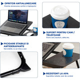 Masa Pliabila pentru Laptop Elindor® cu Suport Pahar, Antiderapanta, 5 Unghiuri de Inclinare, Usor de Depozitat, Birou Portabil Utilizare in Orice Loc, Ideala la Munca sau Mic Dejun la Pat, Negru