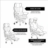 Scaun de Birou Elindor® Ergonomic, Design Contemporan, Scaun cu Spatar si Manere, din Piele PU cu Suport pentru Picioare si Lombar, cu Roti, 52 x 60 x 127 cm, Negru