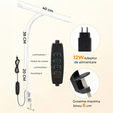 Lampa de Birou Elindor® Ultra-Wide, Alba cu LED, Nivel de Luminozitate Reglabil de la 2700K pana la 6500K, Veioza cu Clema Metalica si Brat Reglabil, Protectie pentru Ochi, Inaltime Totala 66 cm, Latime 40 cm