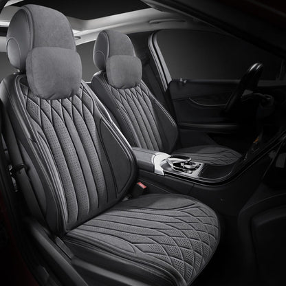 Husă Auto Elindor®, Suede Moale, Universală, Confort Premium, Pernă Tetiere Inclusă, Gri Închis