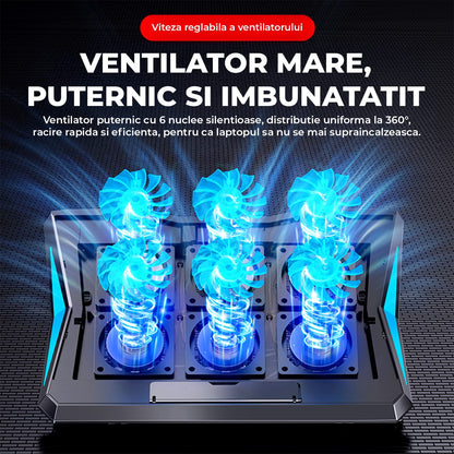 Cooler Laptop 6 Ventilatoare Elindor®, Reglabil pe Inaltime, Compatibil 17 Inch, Negru