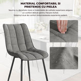 Set 2 Scaune Elindor® Ergonomice, Design Contemporan, Scaun cu Spatar si fara Manere, din Catifea cu Picioare Metalice Negre, Potrivite pentru Living, Bucatarie, Birou, Dormitor, Latime Sezut 46 cm, 85.5 x 45 x 42 cm, Gri