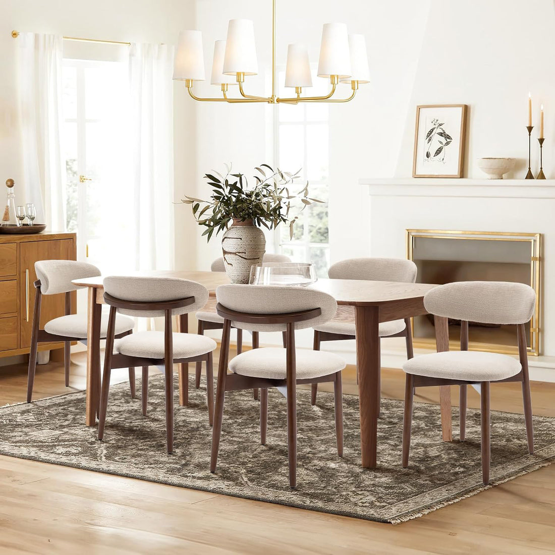 Set 2 Scaune Elindor® Ergonomice, Design Contemporan, Scaun cu Spatar si fara Manere, Tapitate cu Picioare din Lemn, Potrivite pentru Living, Bucatarie, Birou, Dormitor, 79 x 55 x 48 cm, Bej