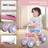 Bicicleta fara Pedale Elindor® pentru Copii, cu 4 Roti cu LED, Usoara, Silentioasa, Robusta, Sa Ergonomica, Dezvolta Echilibrul si Coordonarea, pentru Copii de 10-36 Luni, 55 x 19 x 24.5 cm, Roz