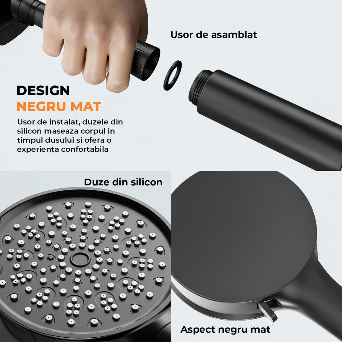 Cap de Dus cu Filtru Elindor®, Sistem Filtrare Apa Potabila, Protectie Anticalcar, Jeturi Personalizabile, Instalare Universala, Ideal Pentru Igiena Zilnica, Compatibil Piele Sensibila si Par Fragil, Negru