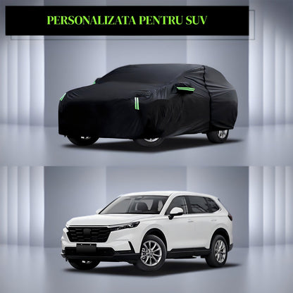 Prelata Auto Neagra 3 Straturi Elindor®, Impermeabila, Toate Anotimpurile, Husa de Protectie Completa, Antigrindina, Ploaie, Anti Soare, Accesorii Masina Exterior, SUV M, 450×183×143 cm