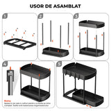 Organizator Elindor® cu 2 Nivele, Recipient de Depozitare Multifunctional si Glisant, Organizator pentru Dulapul de sub Chiuveta din Baie si Bucatarie, 20.3 x 38 x 32.5 cm, Negru