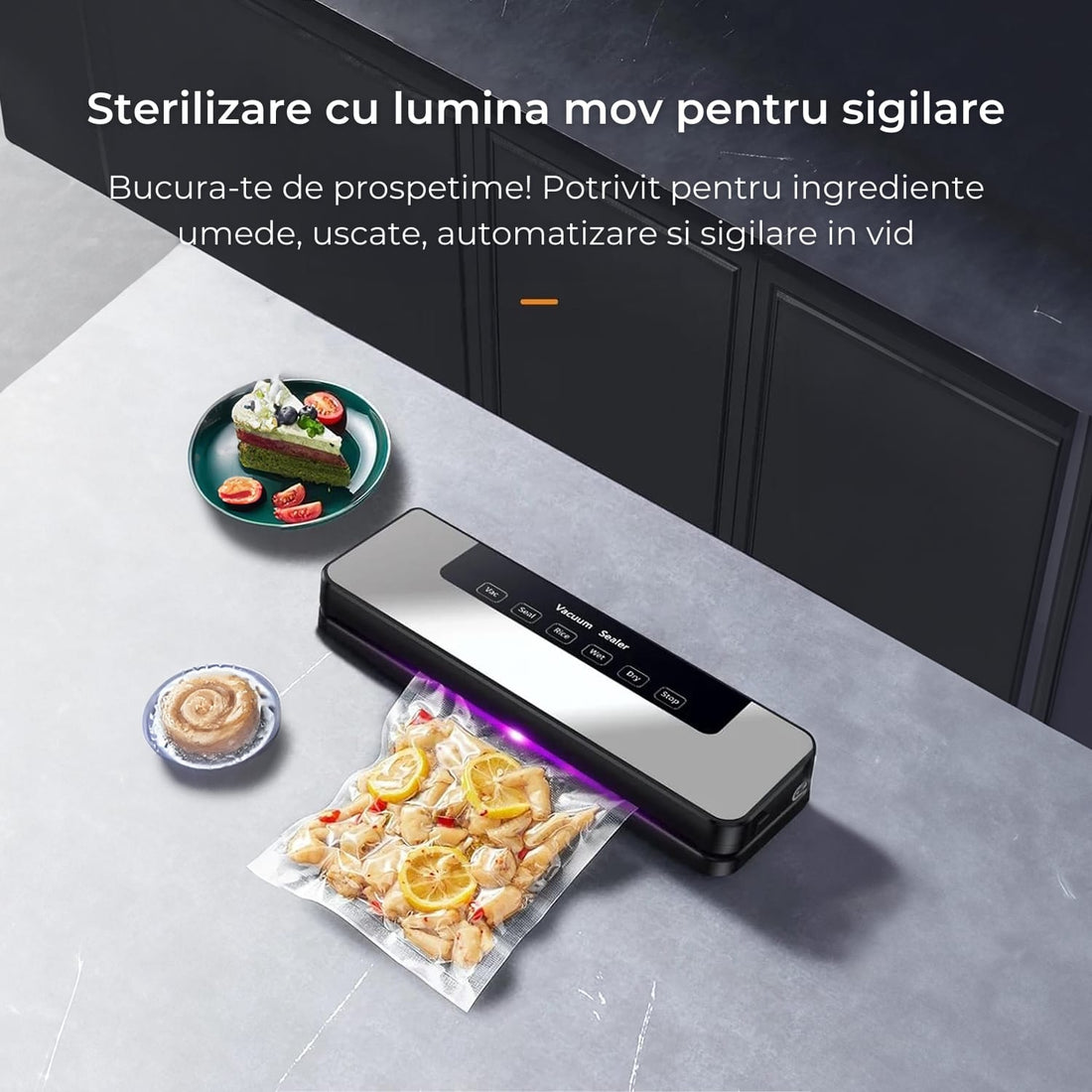 Aparat de Vidat Alimente Elindor®, 10 Pungi Incluse, Design Automat, Moduri Uscat și Umed