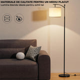 Lampa de Podea Elindor® Veioza cu Abajur Tesatura, Lumina Ajustabila 3000K, 4000K, 5000K, Soclu Compatitbil E26, pentru Camera de Zi, Dormitor, Sufragerie, Birou, Hol, Picior 154 x Baza 22 cm, Neagra