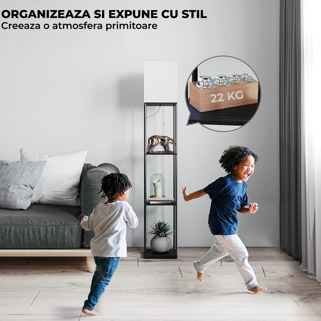 Lampa Podea Elindor® cu Rafturi și Lumina Reglabilă, Neagră