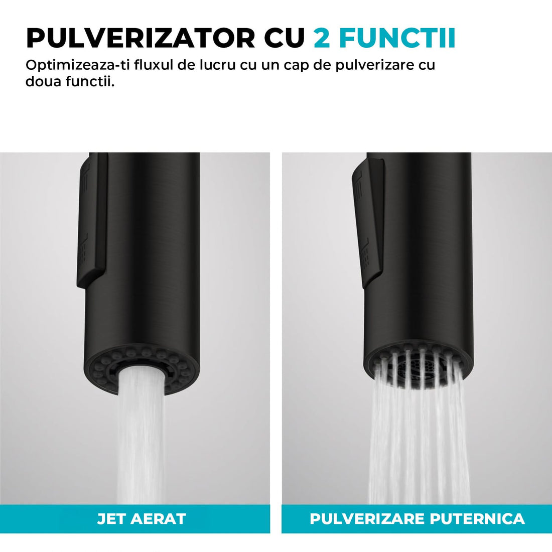 Baterie Bucatarie cu Dus Extractibil Elindor®, Jet Ajustabil, Design Modern, Negru