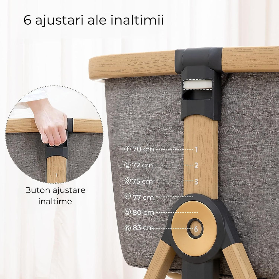 Pătuț Pliabil pentru Bebeluși Elindor®, 3 în 1, Leagăn, 6 Trepte de Înălțime Reglabile