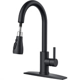 Robinet Bucatarie cu Pipa Inalta Elindor®, Pulverizator Retractabil, Aerator Detasabil, Otel Inoxidabil, Negru