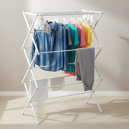 Uscator Vertical Elindor® pentru Rufe haine 6 Nivele, Pliabil, 11 Bare pentru Uscare Haine, Suport Fix, Economie de Spatiu, Ideal pentru Interior, Greutate Maxima Suportata 14.5 kg, 37 × 75 × 106 cm, Alb