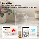 Set 2 Recipiente din Sticla Elindor®, Borcane cu Capac din Bambus pentru Zahar, Cafea, Condimente, Faina, Nuci, Sare, Dulciuri, 450 ml, Dimensiuni  12.5x8.5cm, Transparent