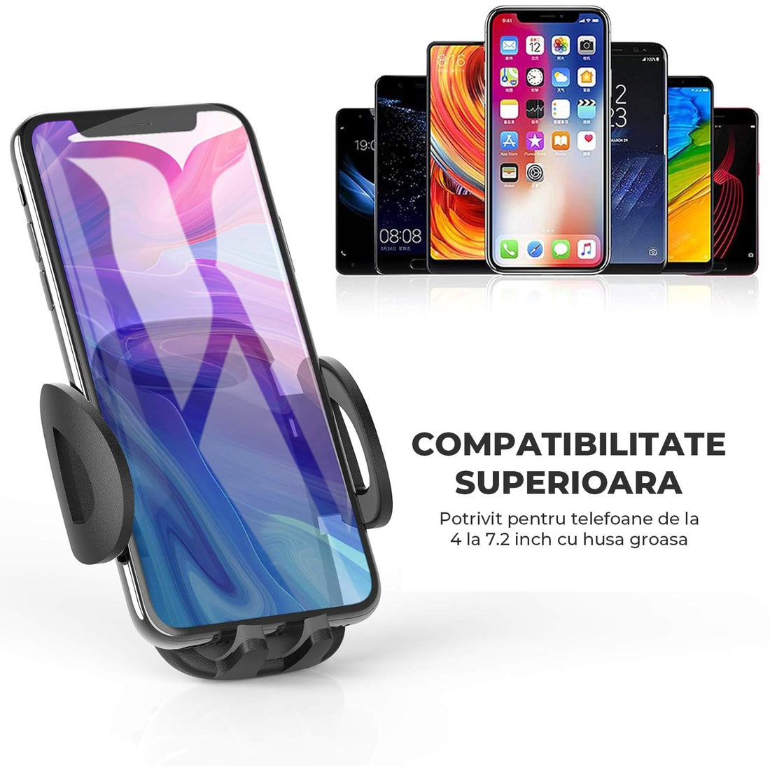Suport Telefon Auto Elindor® Universal pentru Suport Pahar, Brat Reglabil, Rotire 360°, Accesoriu Masina, Negru