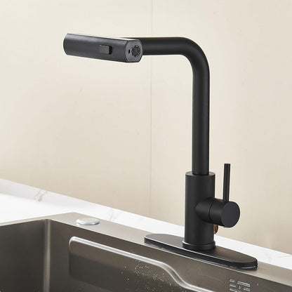 Baterie Bucatarie Elindor® Cu Dus Extractibil, Pipa Inalta, Finisaj Nichel Periat, Negru