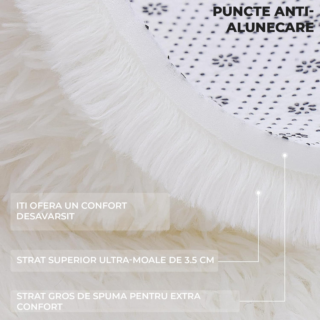 Covor Elindor® Antiderapant, Lavabil, Modern, Ideal pentru Living, Dormitor, Birou, Camera Copiilor, Covor cu Tesatura Lunga si Moale, Curatare Usoara, 120 x 160 cm, Ivory