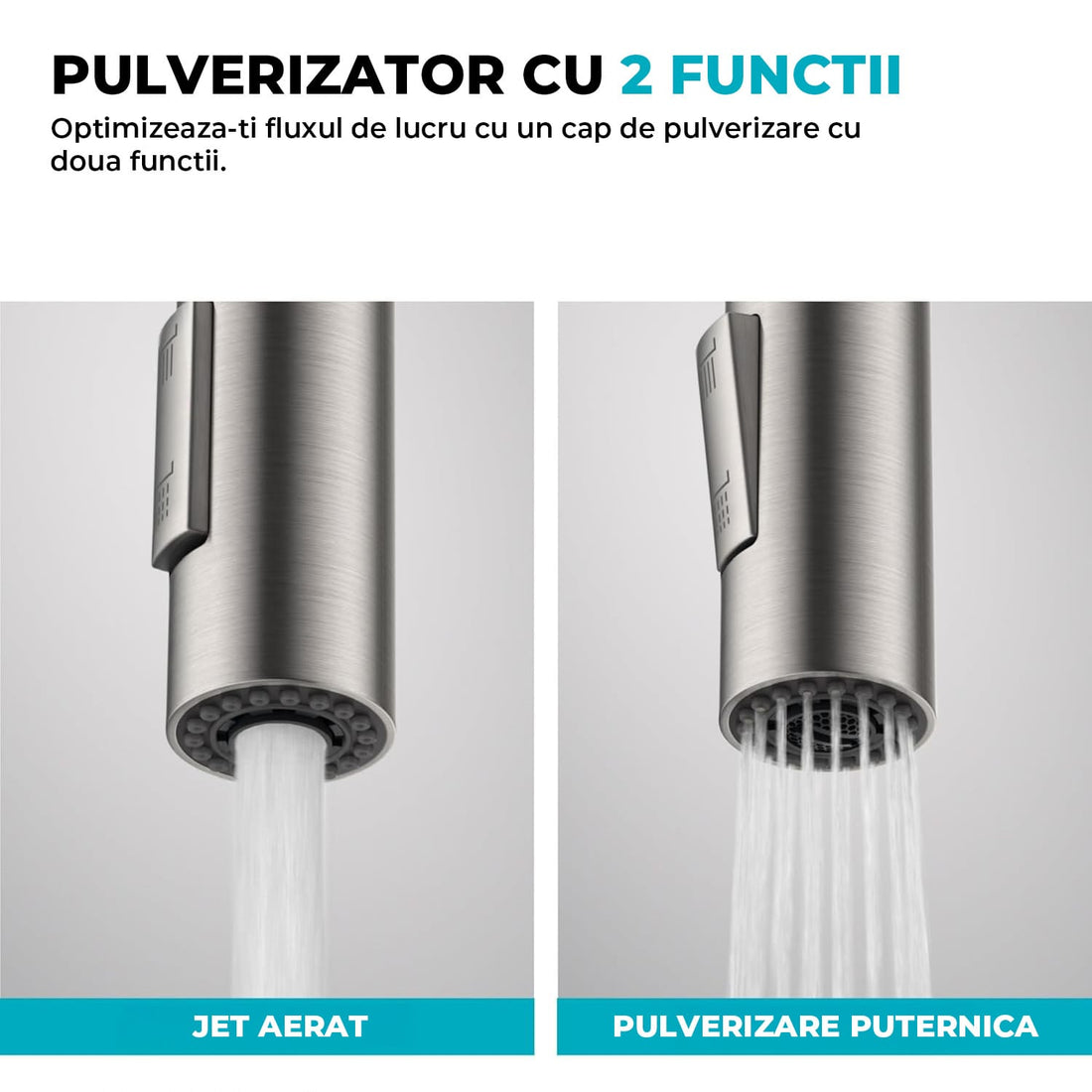 Baterie Bucatarie cu Dus Extractibil Elindor®, Jet Ajustabil, Design Modern, Argintiu