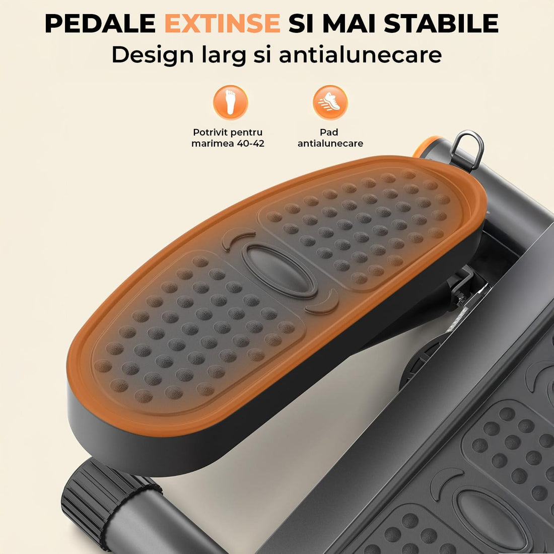 Stepper Compact Elindor® cu Benzi Fitness, Rezistență Hidraulică, Negru