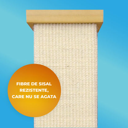 Ansamblu de Joaca Elindor® pentru Pisici, Post pentru Zgariat din Sisal, Stalp pentru Ascutit Gheare, Baza din Lemn, Accesorii Animale de Companie, Montare Usoare, 40.6 x 40.6 x 81.3 cm, Bej