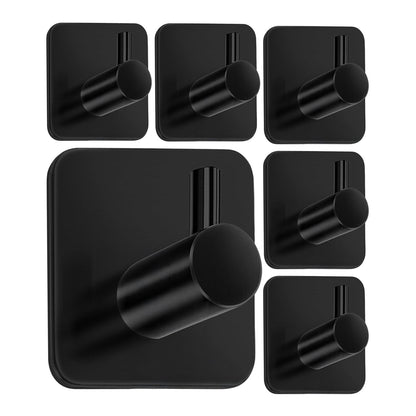 Set 6 Carlige Autoadezive Elindor®, Otel Inoxidabil Negre, Design Modern Fara Gaurire, Adeziv Puternic Rezistent la Apa, Suporta pana la 10 kg, Montaj Rapid, Agatatori pentru Prosoape, Halate, Chei, pentru Baie, Bucatarie, Hol, Birou sau Usi