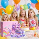 Role Reglabile Elindor® pentru Copii, Fete si Baieti, 4 Roti cu Lumini Quad, Ajutatoare, Rotile din Silicon, Rulmenti ABEC-7, Aluminiu / Poliuretan, Marimea S, 28-31, Model Unicorn, Mov