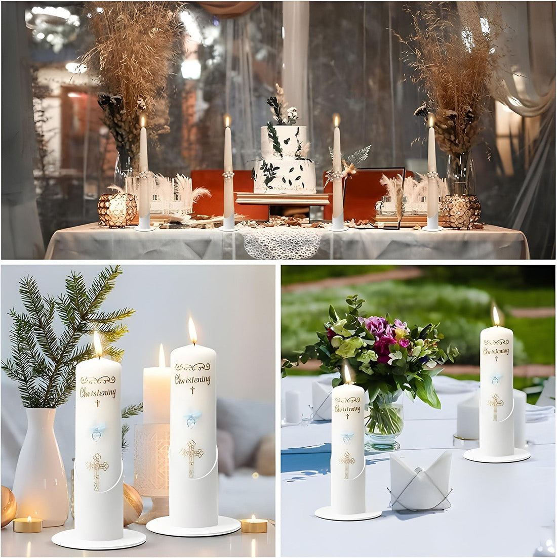 Suport Metalic pentru Lumanare Elindor®, Stil Minimalist, Ideal pentru Evenimente si Ambient, Material Durabil, Set de Spatiu pentru Decor, Suport Lumanare Elegant de Masa pentru Botez, Cununie, Aranjamente, Alb