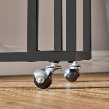 Masa de Cafea Laterala Elindor® in Forma de C, Design Industrial, Ideala pentru Living, Birou, Dormitor, Mobila mUltifunctionala, Moderna, Greutate Maxima Suportata 25 kg, Roti Detasabile Incluse, 50 x 35 x 60 cm, Maro / Negru