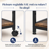Carucior Organizator 3 Niveluri Elindor® , cu Roti 360°, Organizator Bucatarie, Multifunctional, Raft Mobil Organizare Baie, Camara, Birou, Bar, 80 x 55 x 40 cm, Negru / Maro