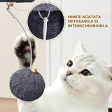 Ansamblu de Joaca Elindor® pentru Pisici, Post pentru Zgariat din Sisal, Stalp pentru Ascutit Gheare, Baza Solida, 2x Pat Moale pentru Dormit, Accesorii Animale de Companie, Montare Usoare, Gri