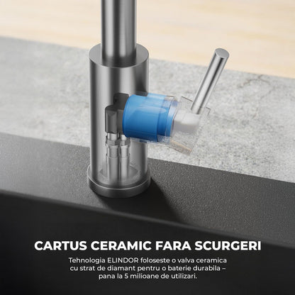 Baterie Bucatarie Elindor®, Robinet Profesional cu Pipa Flexibila, Cap de Dus cu 2 Functii, Jet Reglabil, Montaj Simplu, Rezistenta La Coroziune, Otel Inoxidabil, Chrom