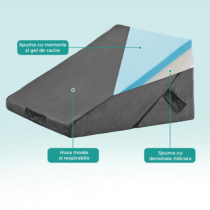 Set 3 Perne Ortopedice Elindor® pentru Pat, Perna Spuma cu Memorie, Hipoalergenica, Suport Spate, Picioare, Genunchi, Post-Operator, Anti-Reflux, Antisforait, Antirid, Hipoalergenic Huse Bumbac Aspect Catifea, Pliabile, Reglabile 23-30 cm, Gri