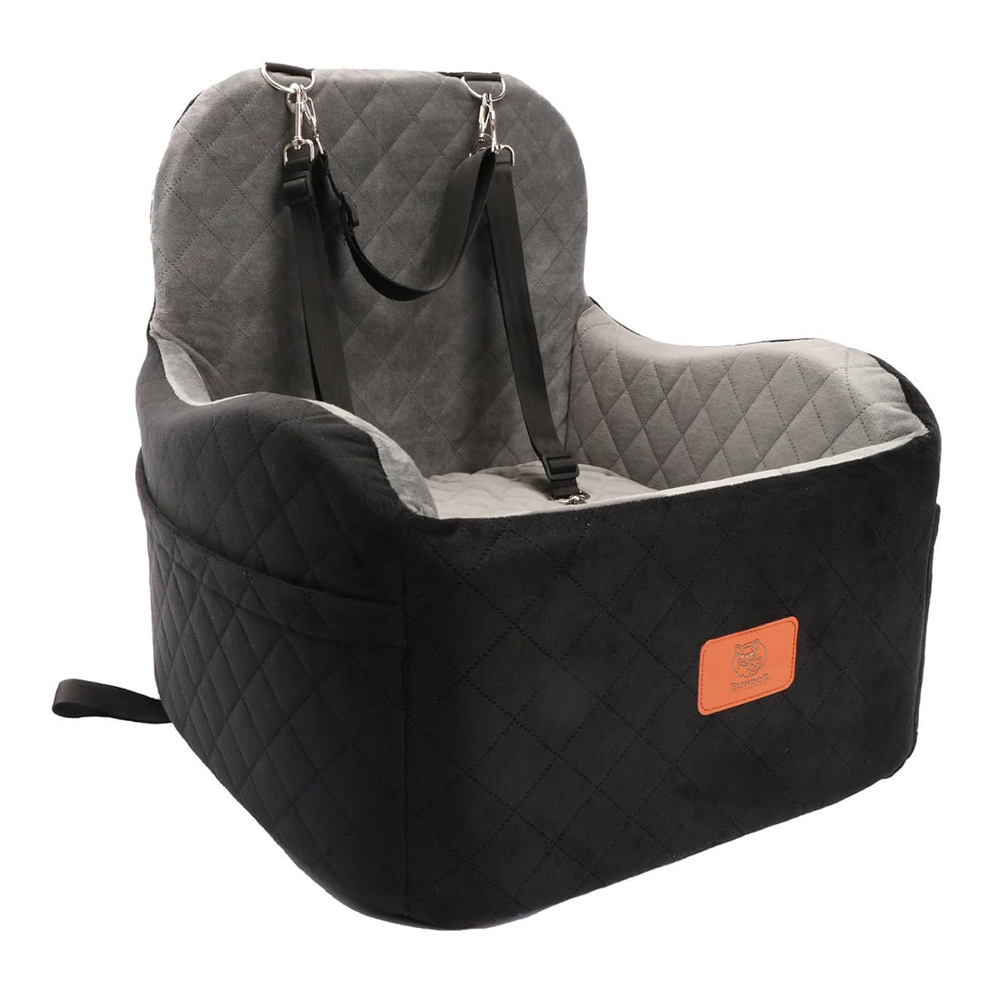 Scaun Auto Elindor® pentru Transport Animale, Caini si Pisici, Talie Mica si Medie, Protectie Scaun Sezut / Spatar, Ofera Protectie Pentru Bancheta Spate Masina Taxi/Ride Sharing, Impermeabila, Antialunecare, 48.3 x 48.3 48.3 cm, Negru