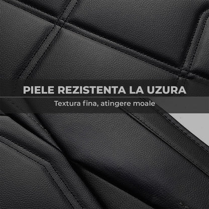 Set 5 Huse Negre Scaune de Masina Elindor®, Huse Auto Piele, Impermeabile, Universale, Protectie Scaun Fata si Spate, Montaj Rapid, Accesorii Masina Interior