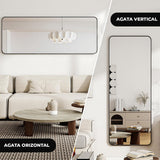 Oglinda Neagra Dreptunghiulara Decorativa Elindor® cu Rama din Aluminiu, 165x60 cm, cu Suport de Podea sau Sistem Prindere pe Perete, Ideala pentru Dormitor, Living sau Hol