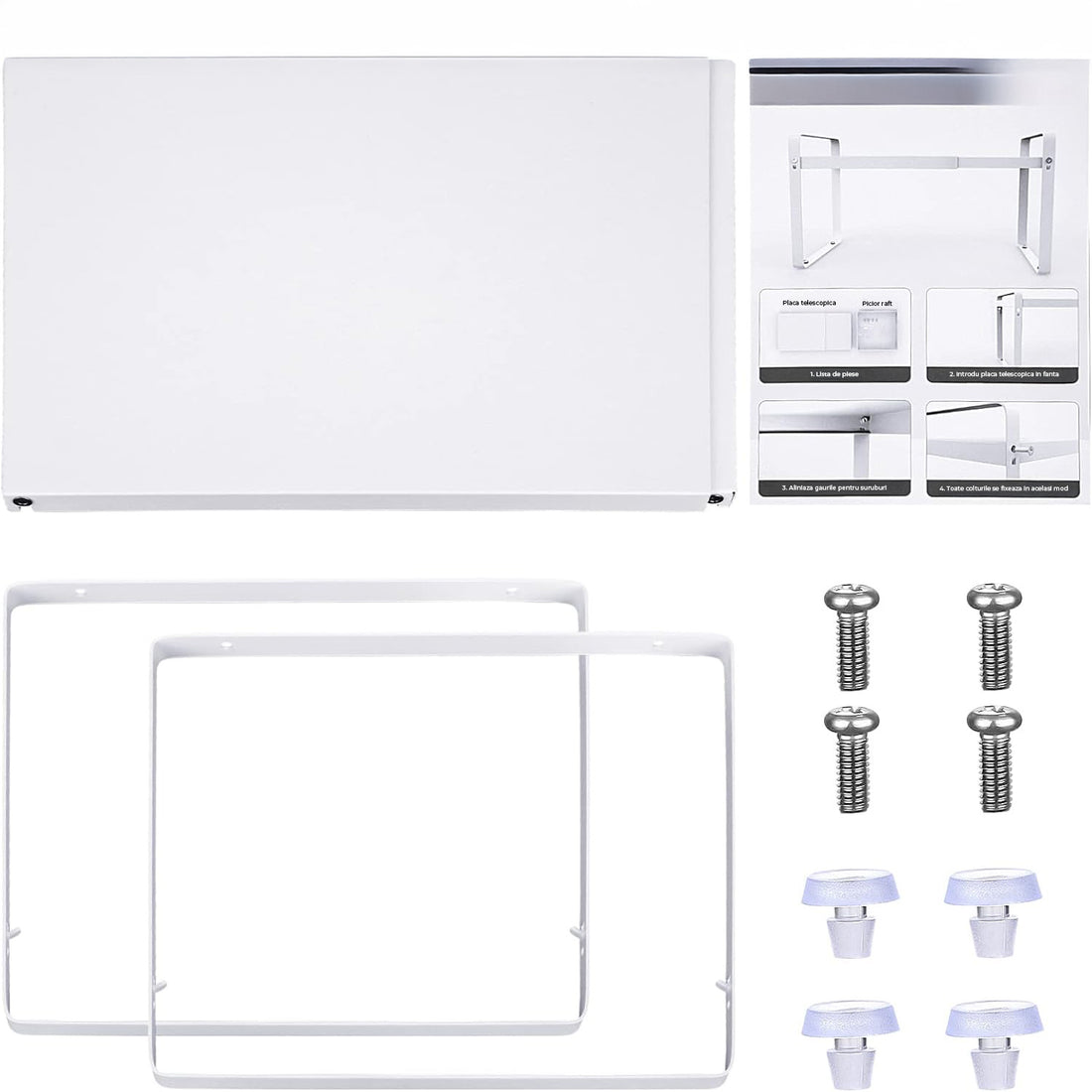 Raft Elindor® din Inox, Extensibil pentru Bucatarie, Organizator Metalic Reglabil, Ideal ca Etajera Depozitare in Camara sau Birou, Perfect pentru Condimente, Vesela, Farfurii, Stabil si Compact, Polita pentru Obiecte Diverse, 36-60x26x28 cm, Alb