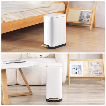 Cos de Gunoi pentru Baie cu Pedala Elindor® Metalic 13 L, Incorporabil, Functie Soft-Close, Capac Anti-Miros, Interior din Plastic, Pubela Slim pentru Bucatarie, Birou, Camera, Colectare Hartie Igienica si Deseuri, Design Compact si Modern, 34x17x39 cm, A