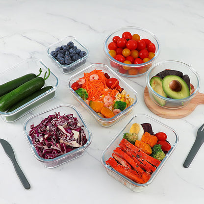 Set de 12 Caserole Elindor® din Sticla, Recipiente Ingrediente pentru Bucatarie, pentru Alimente Uscate, Recipient pentru Depozitare Cafea, Zahar, Paste, Cereale, Capac Etans, Potrivit pentru Congelator Transparent