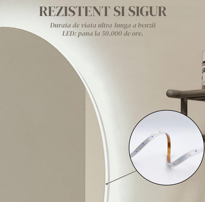 Oglinda Rotunda de Perete pentru Baie Elindor® cu Iluminare LED, 3 Culori de Lumina, Luminozitate Reglabila, Touch Control, Anti-Aburire, Anti-Spargere, Memorie Lumina, Marime 91.4 cm