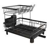 Scurgator Vase Etajat Elindor®,  Suport Uscat Vesela Pentru Chiuveta, Uscator Ideal pentru Farfurii, Tacamuri, Capace, Tigai, Pahare, Tava din Plastic cu Scurgere Automata, Organizator Metalic Bucatarie Multifunctional, 43.5 x 33 x 11 cm, Negru